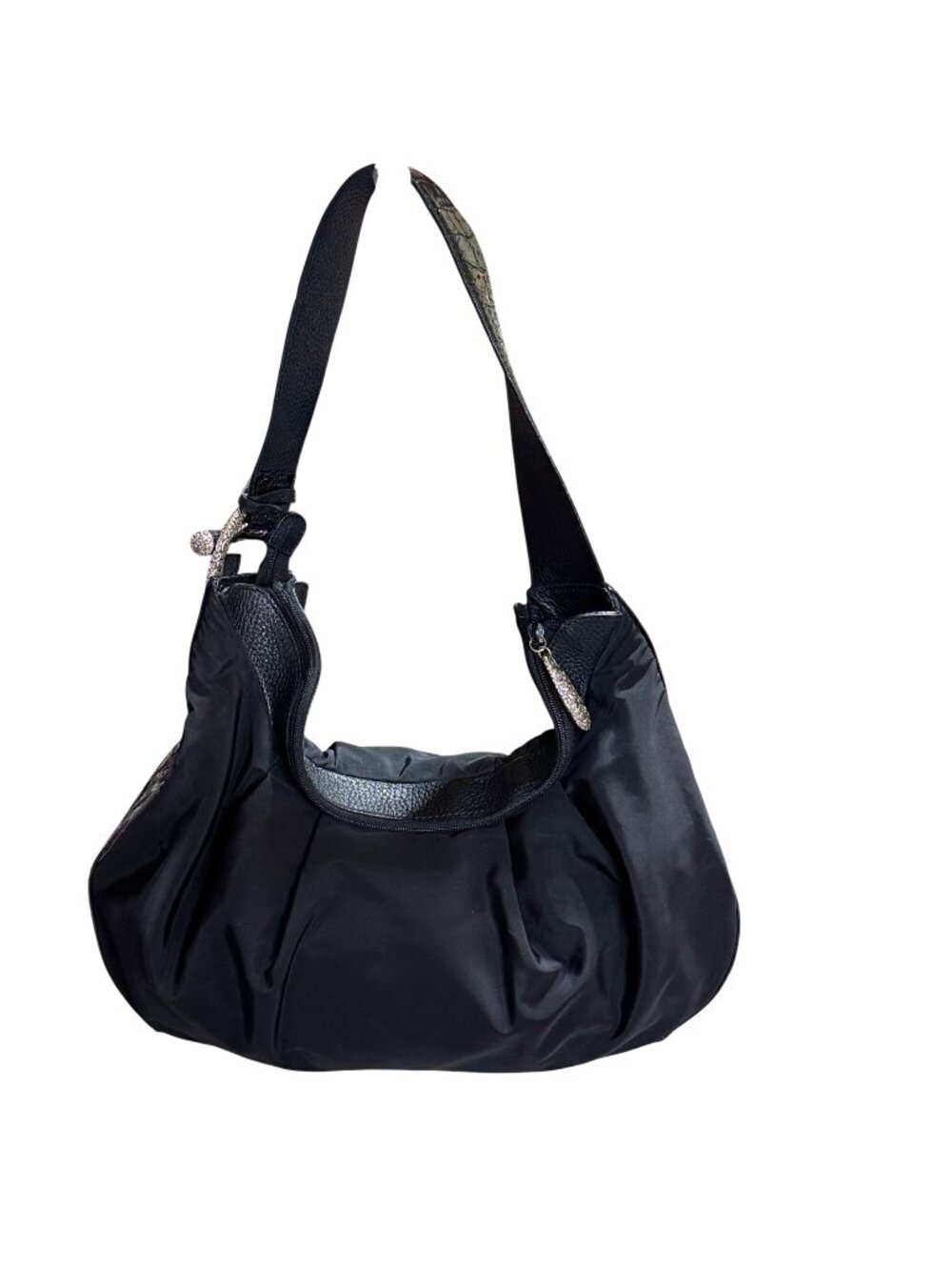 Brighton Black Croc Embossed Strap Slouch Hobo Bag Purse Handbag Y2K Heart Charm